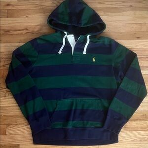 Vintage Ralph Lauren Navy and Forest Green Striped Hoodie Oversized Mens XL